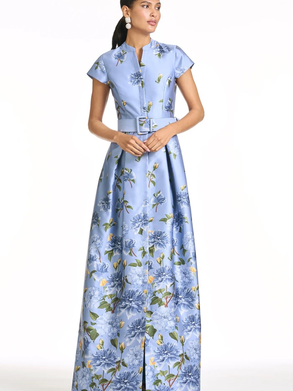 Sachin + Babi Light Blue Floral Belted Maxi Dress